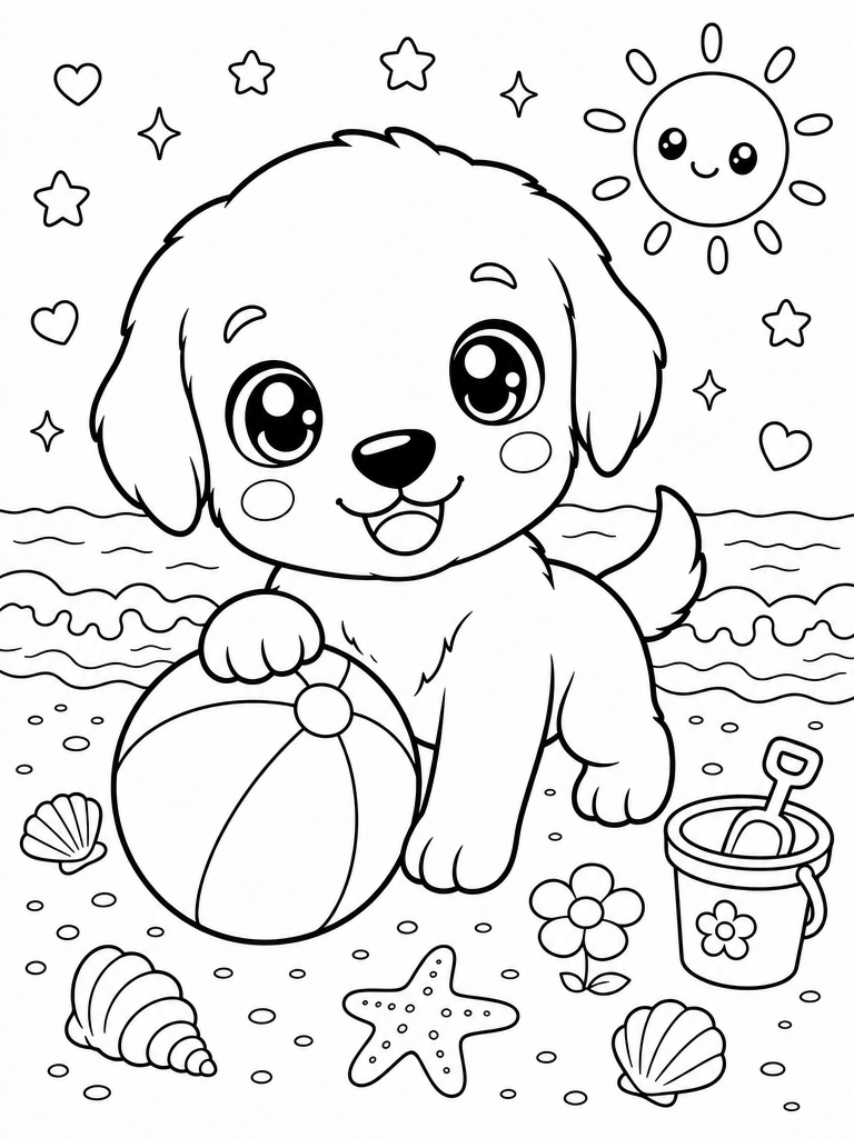 Cartoon Tangtang at the beach with a ball