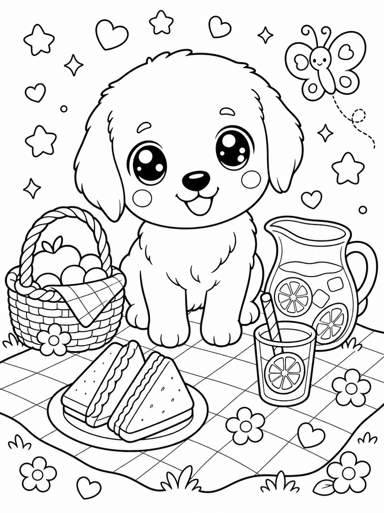 Cartoon Tangtang at a picnic with a basket and sandwiches