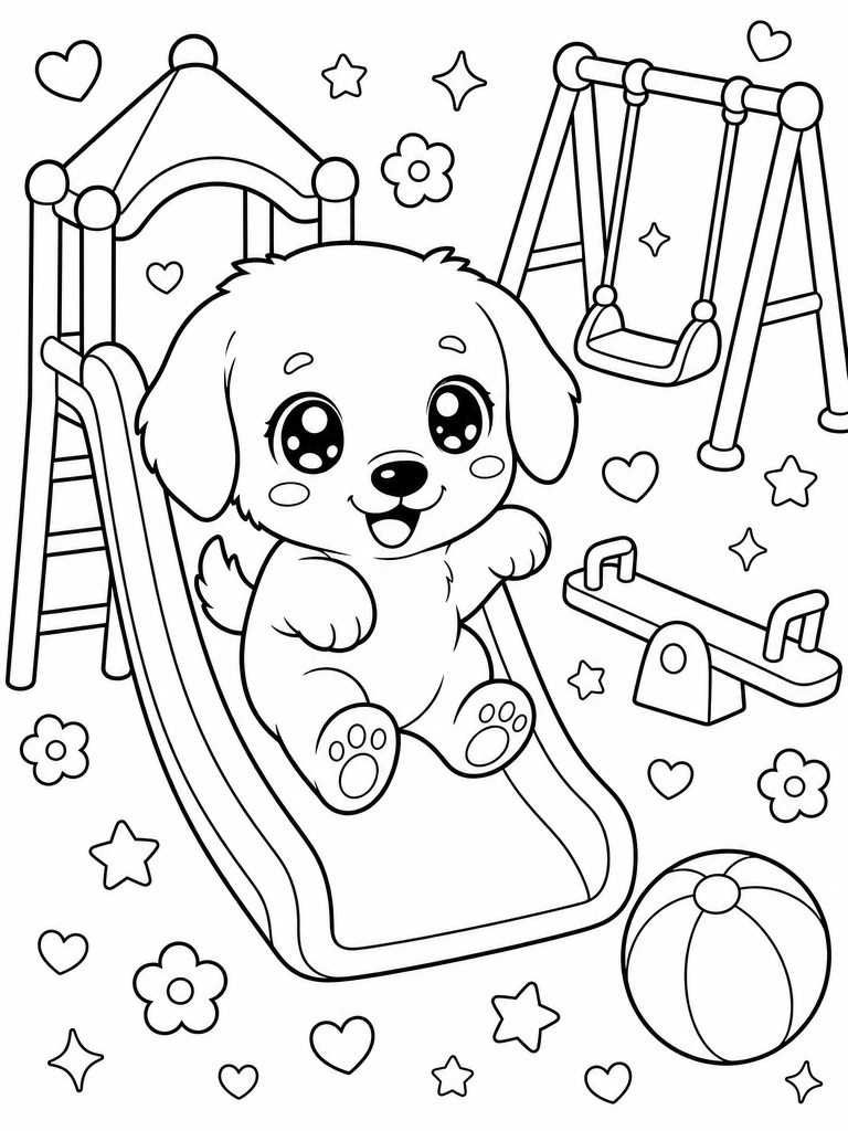 Cartoon Tangtang on a playground slide