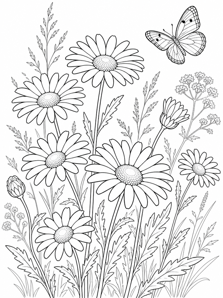 Daisies coloring page — Daisies in a loose bunch