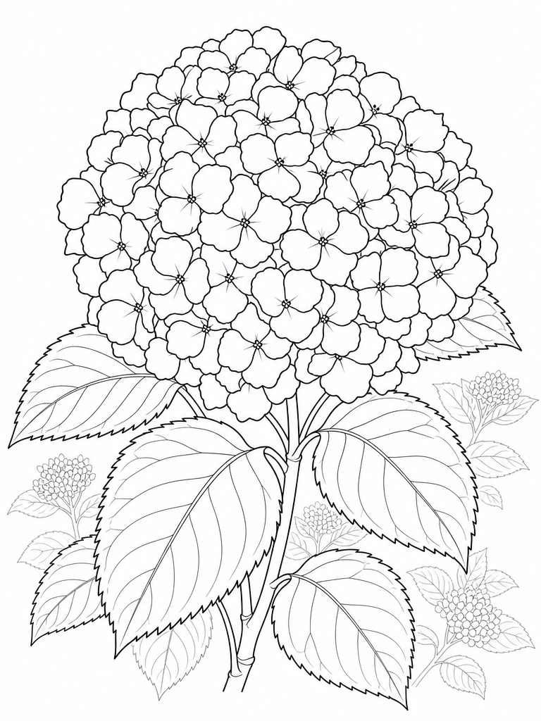 Hydrangea coloring page — Hydrangea head made of small florets