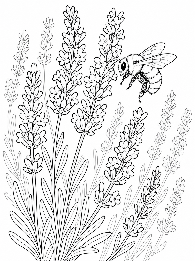 Lavender coloring page — Lavender stems with florets