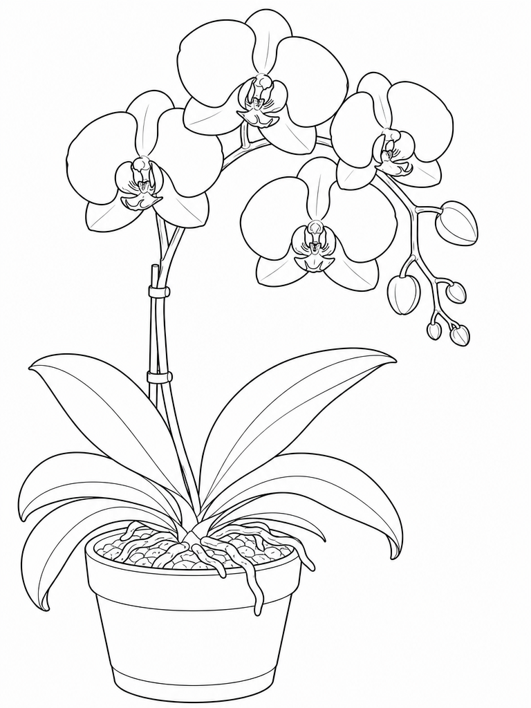 Orchid coloring page — Orchid spray on a stem