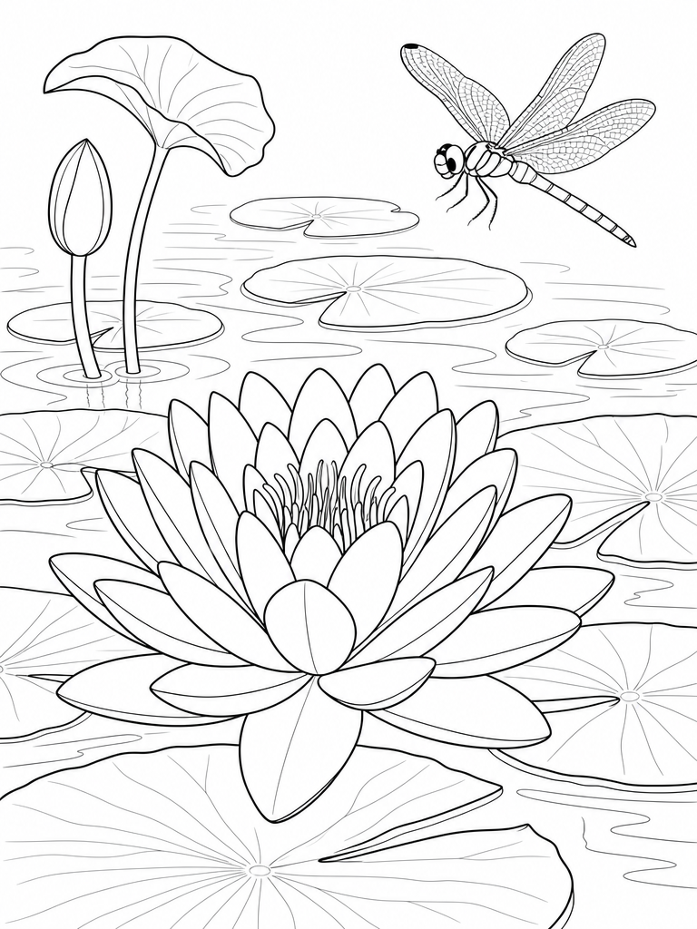 Water Lily coloring page — Water lily on a lily pad