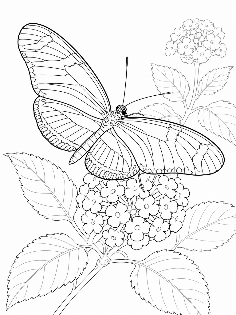 Zebra Longwing coloring page — Zebra longwing on lantana