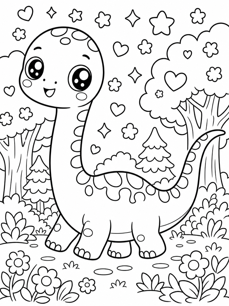 Diplodocus coloring page — Diplodocus with its long neck in the forest