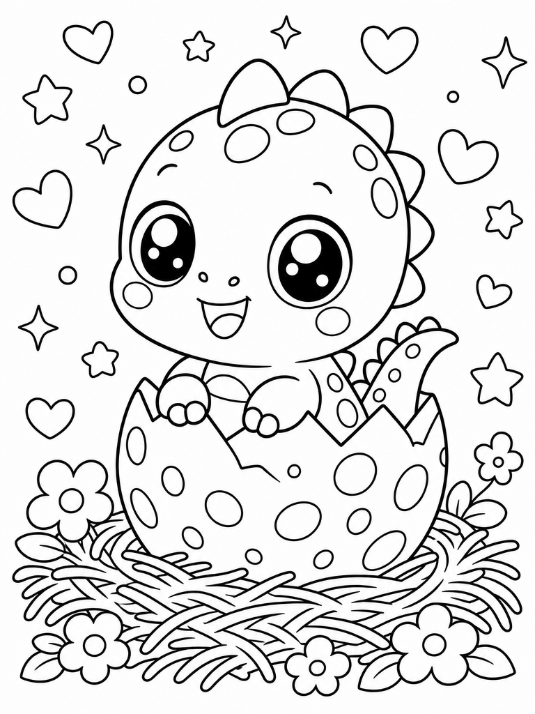 Hatching Dinosaur Egg coloring page — Baby dinosaur hatching from its egg
