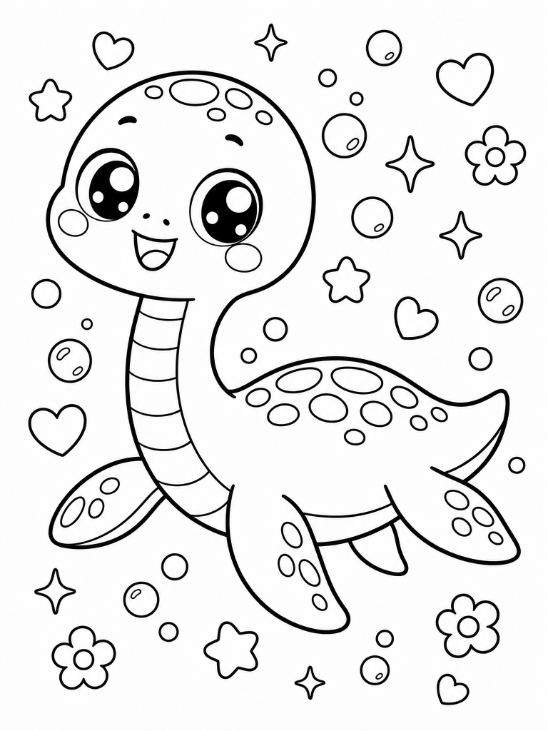 Plesiosaurus coloring page — Plesiosaurus swimming with bubbles