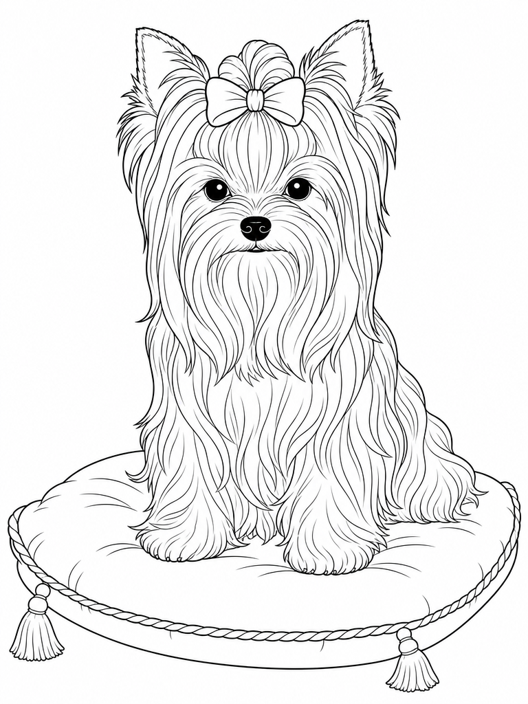 Yorkshire Terrier coloring page — Yorkshire terrier with a top-knot bow