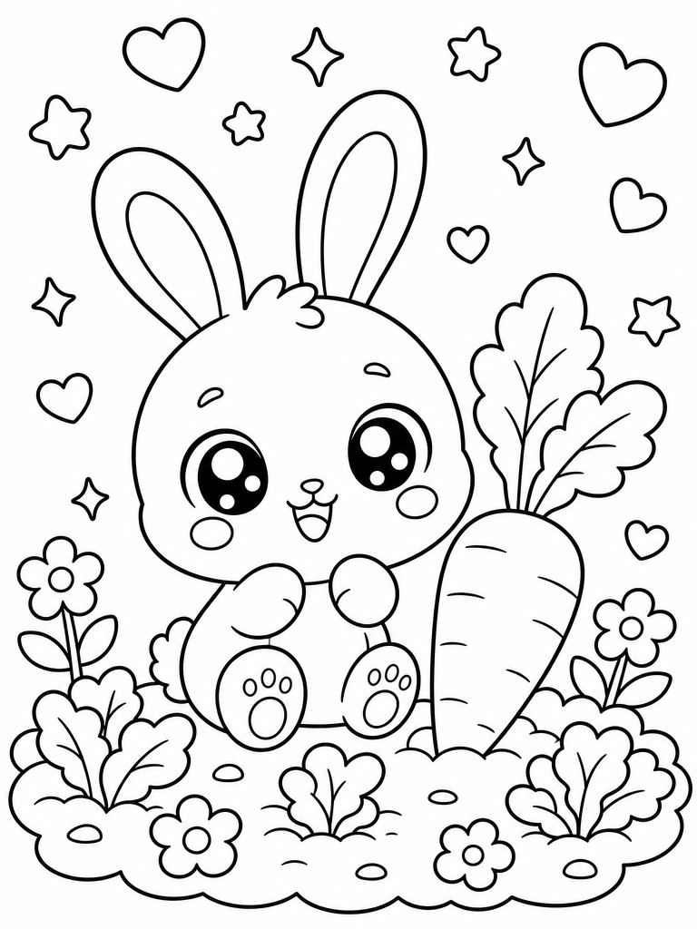 Bunny coloring page — Bunny in the vegetable patch