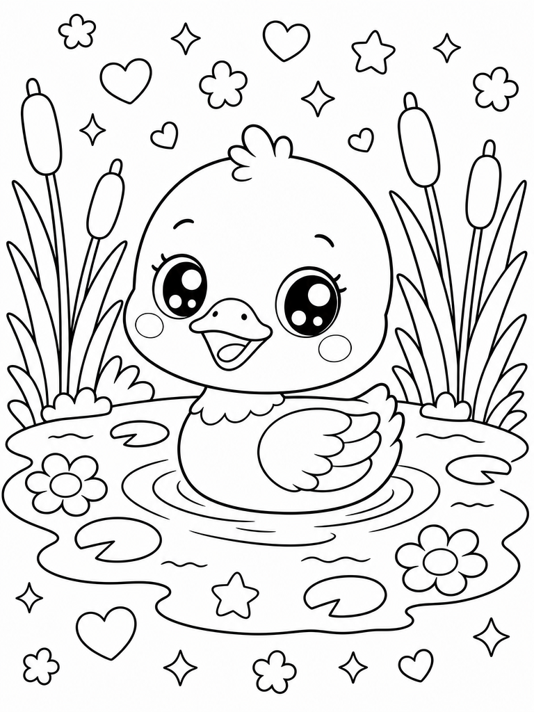 Duck coloring page — Duck paddling on the farm pond