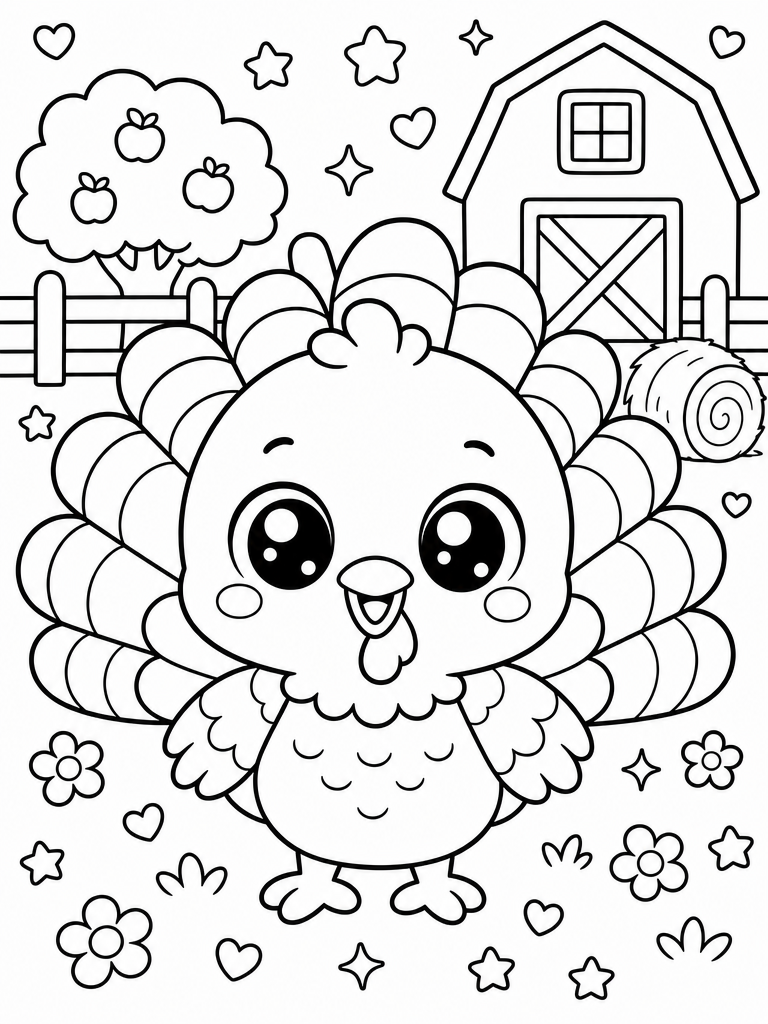 Turkey coloring page — Turkey with its tail fanned out