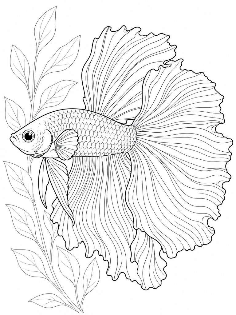 Betta Fish coloring page — Betta fish with long flowing fins