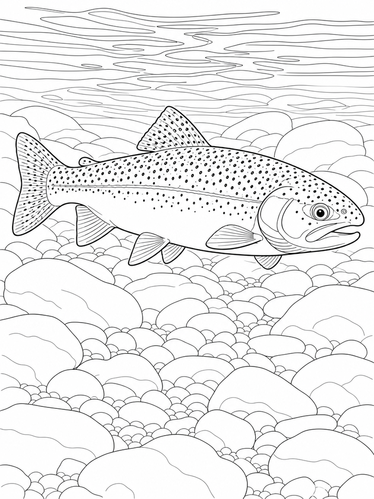 Rainbow Trout coloring page — Rainbow trout in a clear stream