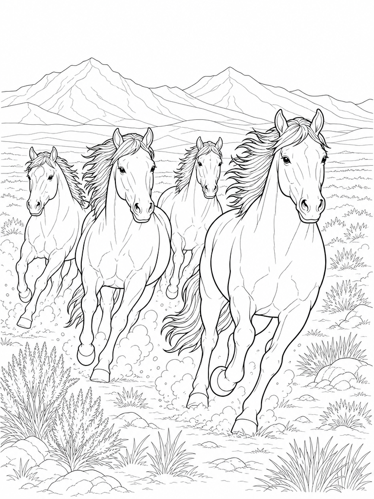 Wild Mustangs coloring page — Wild mustangs running across the plains