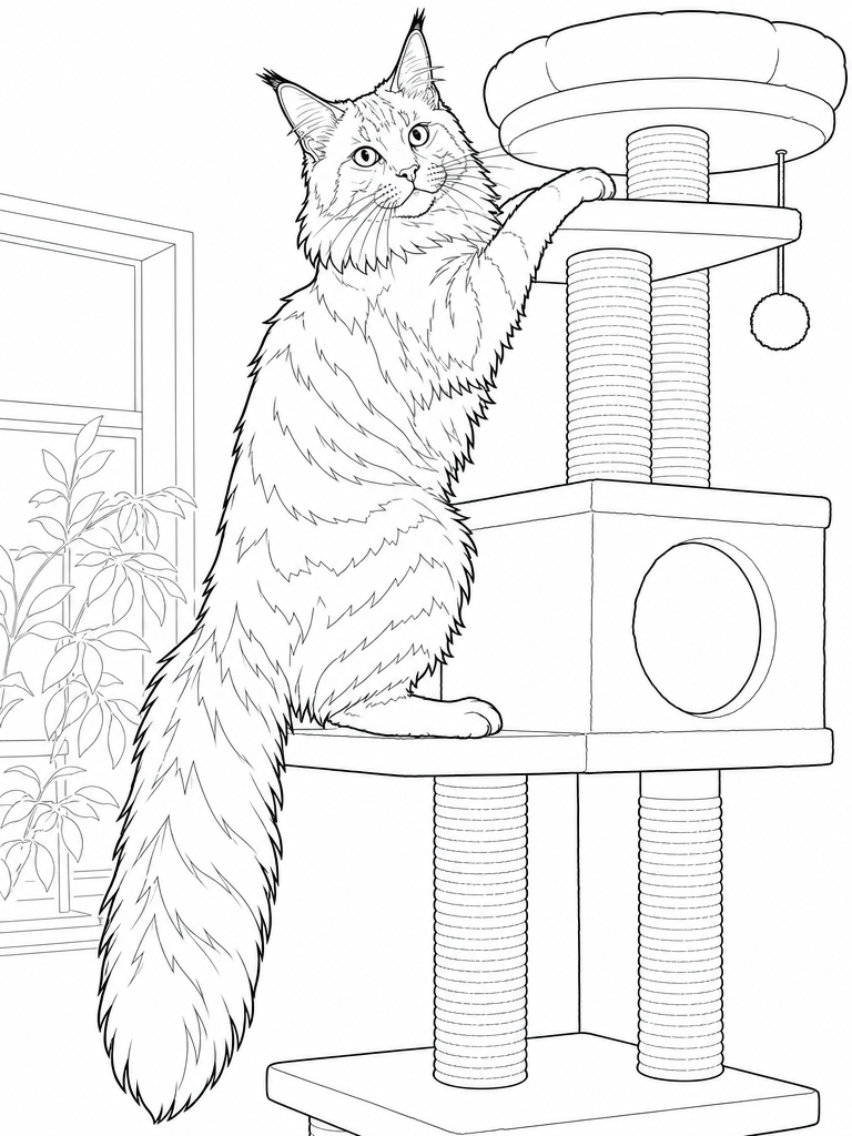 Maine Coon Cat Tree coloring page