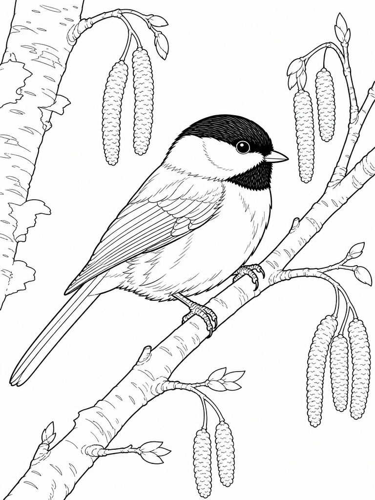 Black Capped Chickadee coloring page