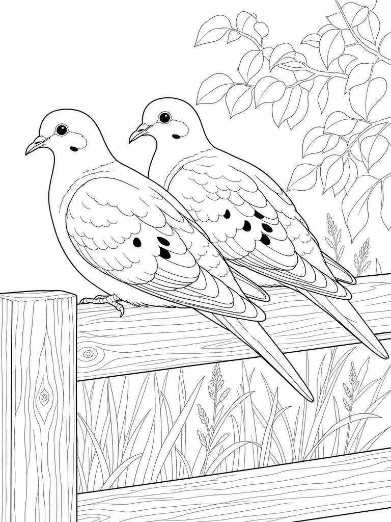 Mourning Dove coloring page — Mourning dove resting on a wire