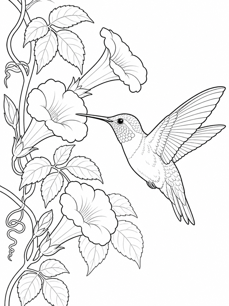 Ruby Throated Hummingbird coloring page