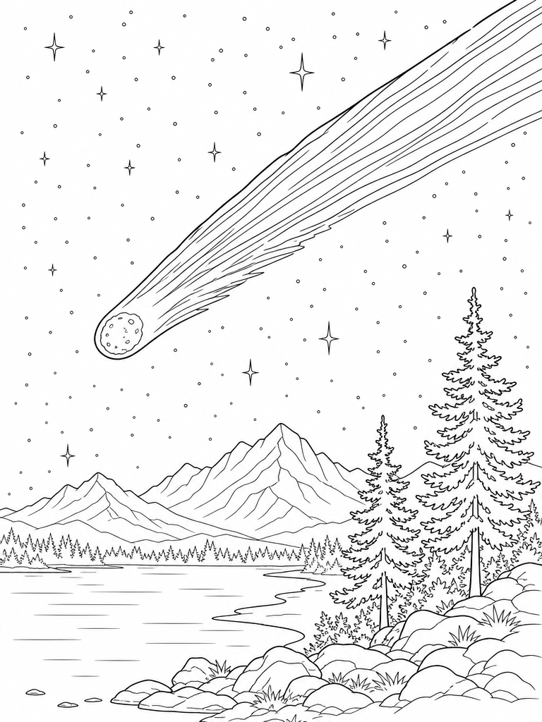 Comet coloring page — Comet streaking across the night sky