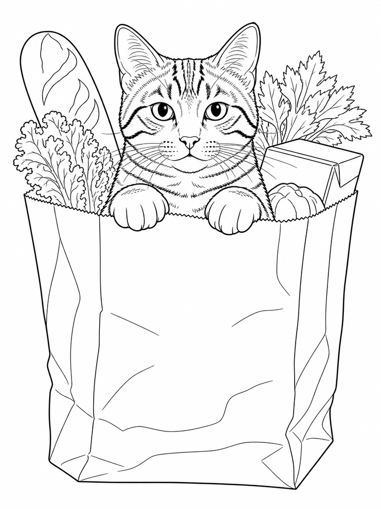Tabby Paper Bag coloring page — Tabby peeking out of a paper bag