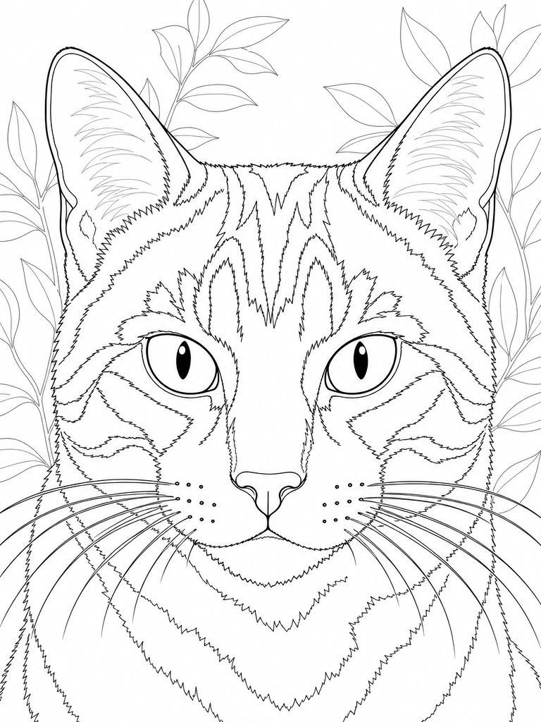 Tabby Portrait coloring page — Tabby portrait with the M forehead marking