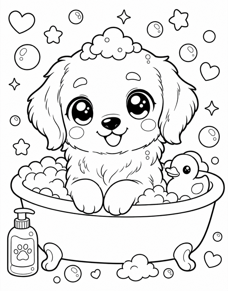 Cartoon coloring page — bath scene