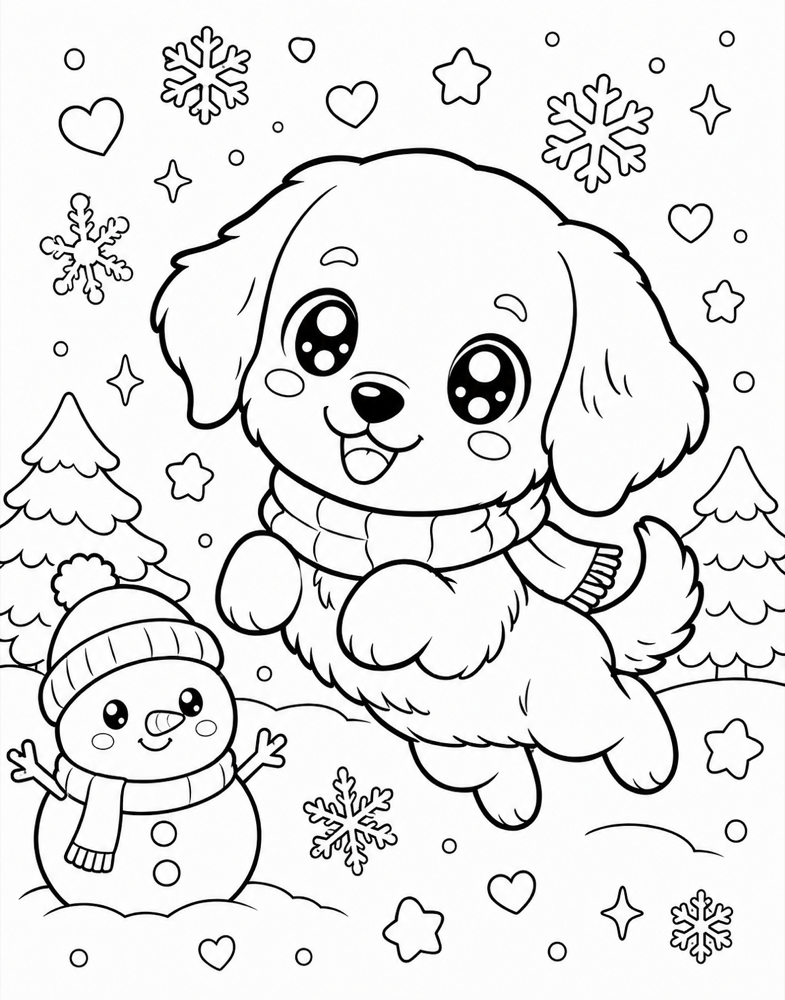 Cartoon coloring page — snow scene