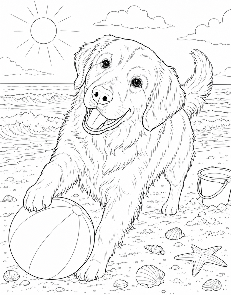 Realistic coloring page — beach scene