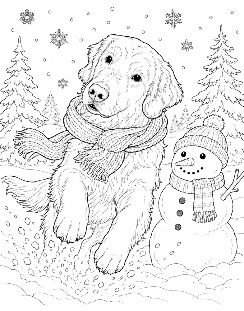 Realistic coloring page — snow scene